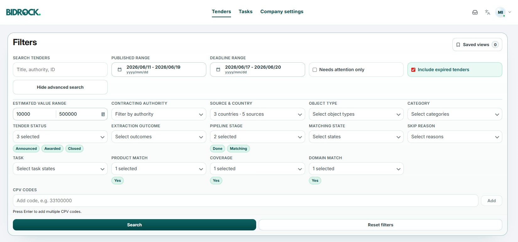 Find · Smart tender filter